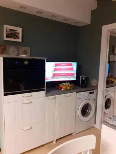 Small apartment washmachine and television